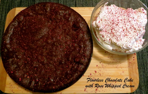 Flourless Chocolate Spiced Cake with Vanilla Caviar & Rose Whipped Cream
